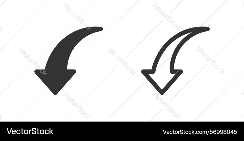 Curved down arrow icon set suitable for user vector image