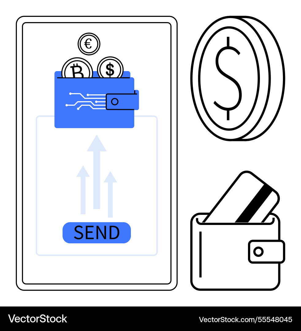 Digital currency transfer through smartphone vector image