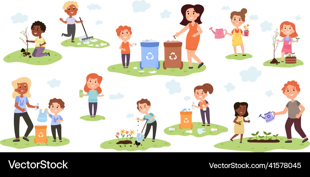 Eco friendly kids activity sorting garbage Eco friendly kids activity sorting garbage vector image