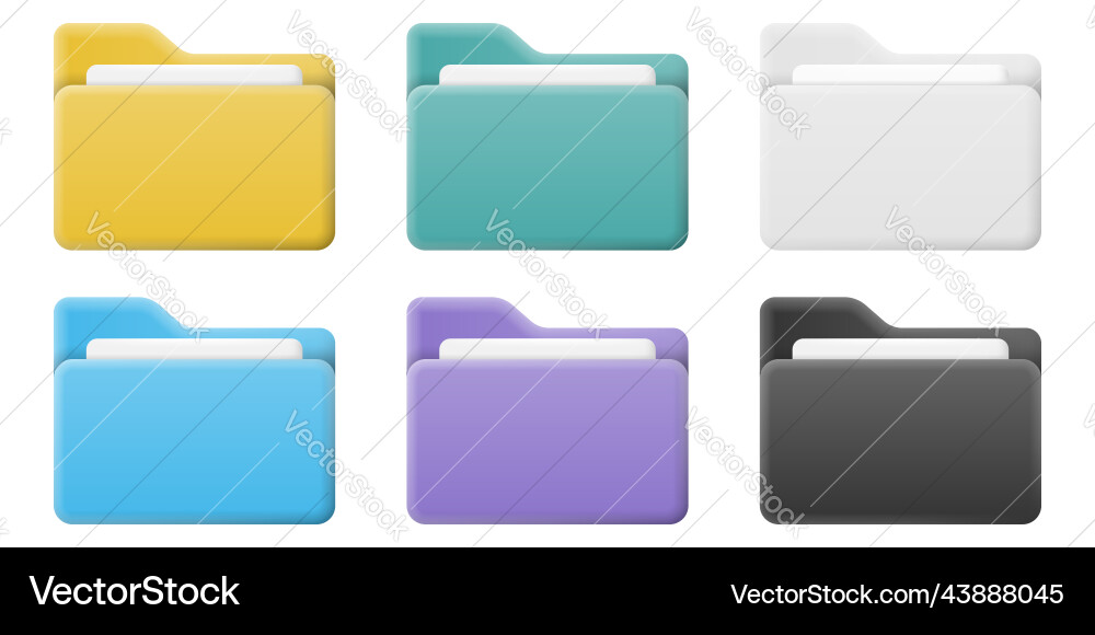 File folder realistic icon set File folder realistic icon set vector image