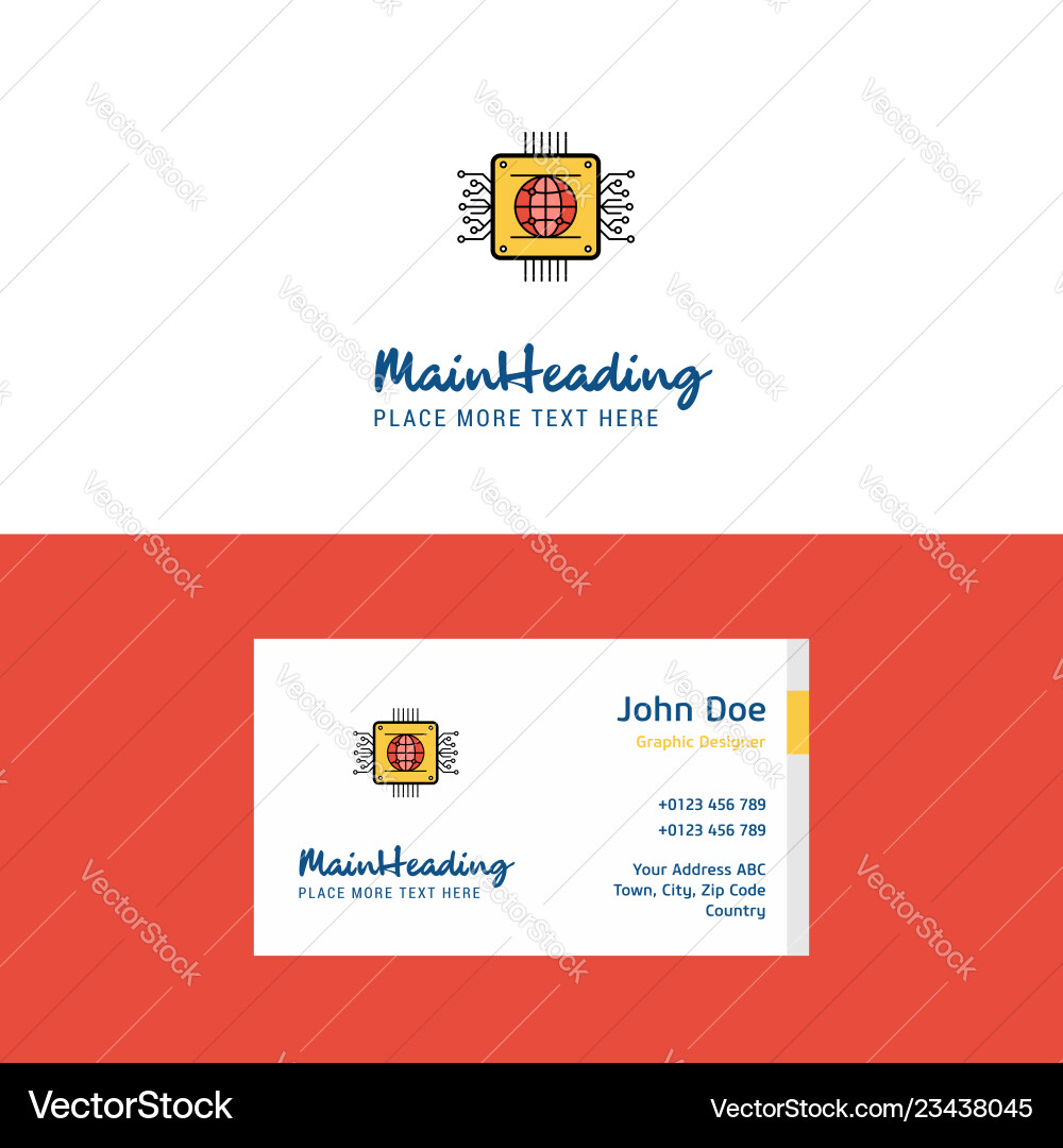 Flat processor logo and visiting card template Vector Image