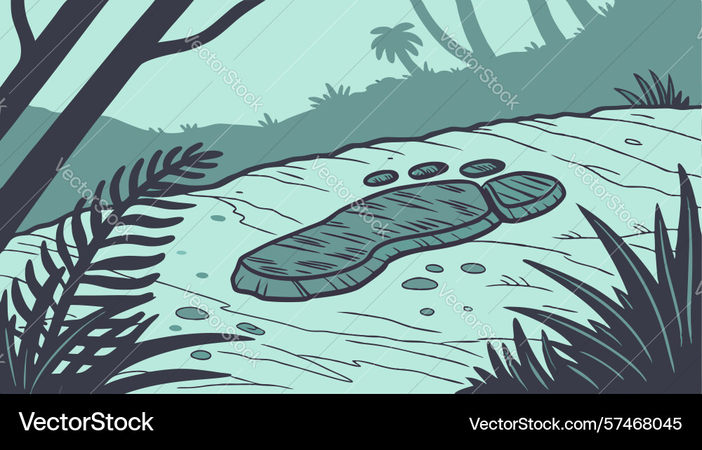 Footprint in mud by river wet path of exploration vector image