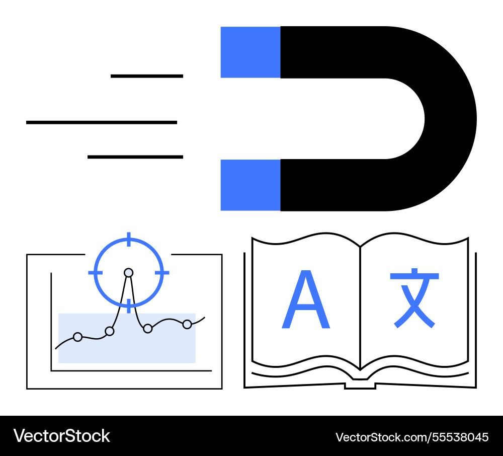 Magnetic attraction with open book and graph Magnetic attraction with open book and graph Vector Image
