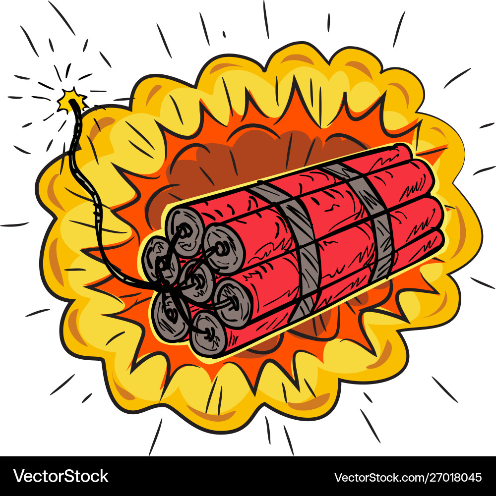 Tnt dynamite stick lit fuse exploding drawing Tnt dynamite stick lit fuse exploding drawing vector image