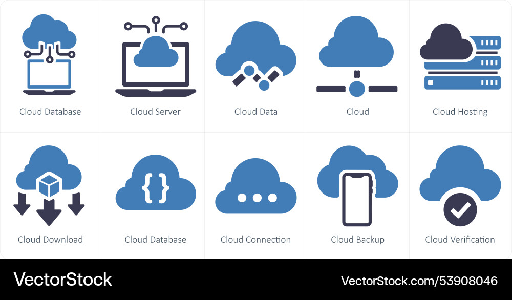 A set of 10 web marketing icons as cloud database vector image