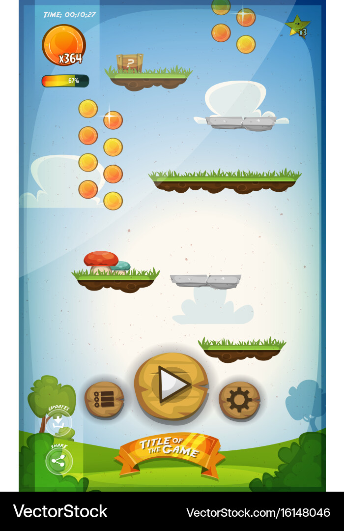 Cartoon Jump Game UI Tablet Interface vector image