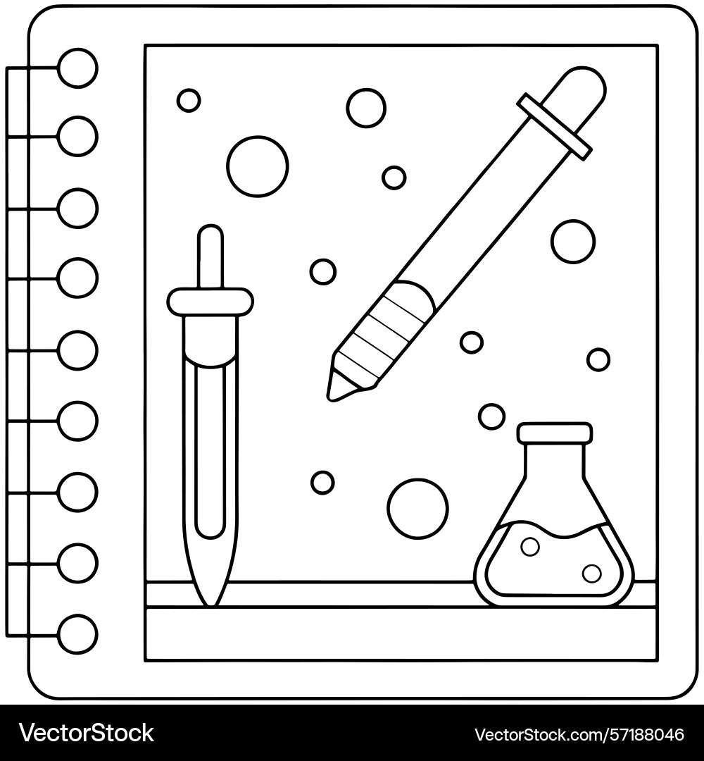 Science notebook drawing pipette flask experiment Science notebook drawing pipette flask experiment vector image
