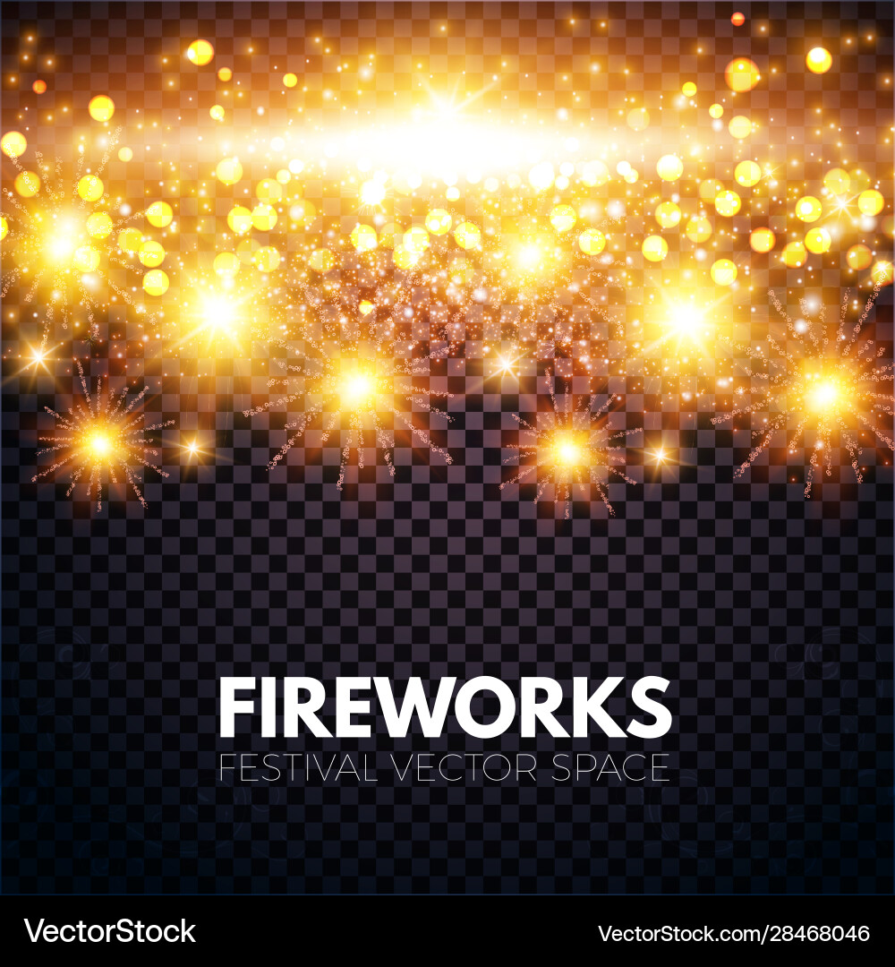 Shining fireworks on transparent background vector image