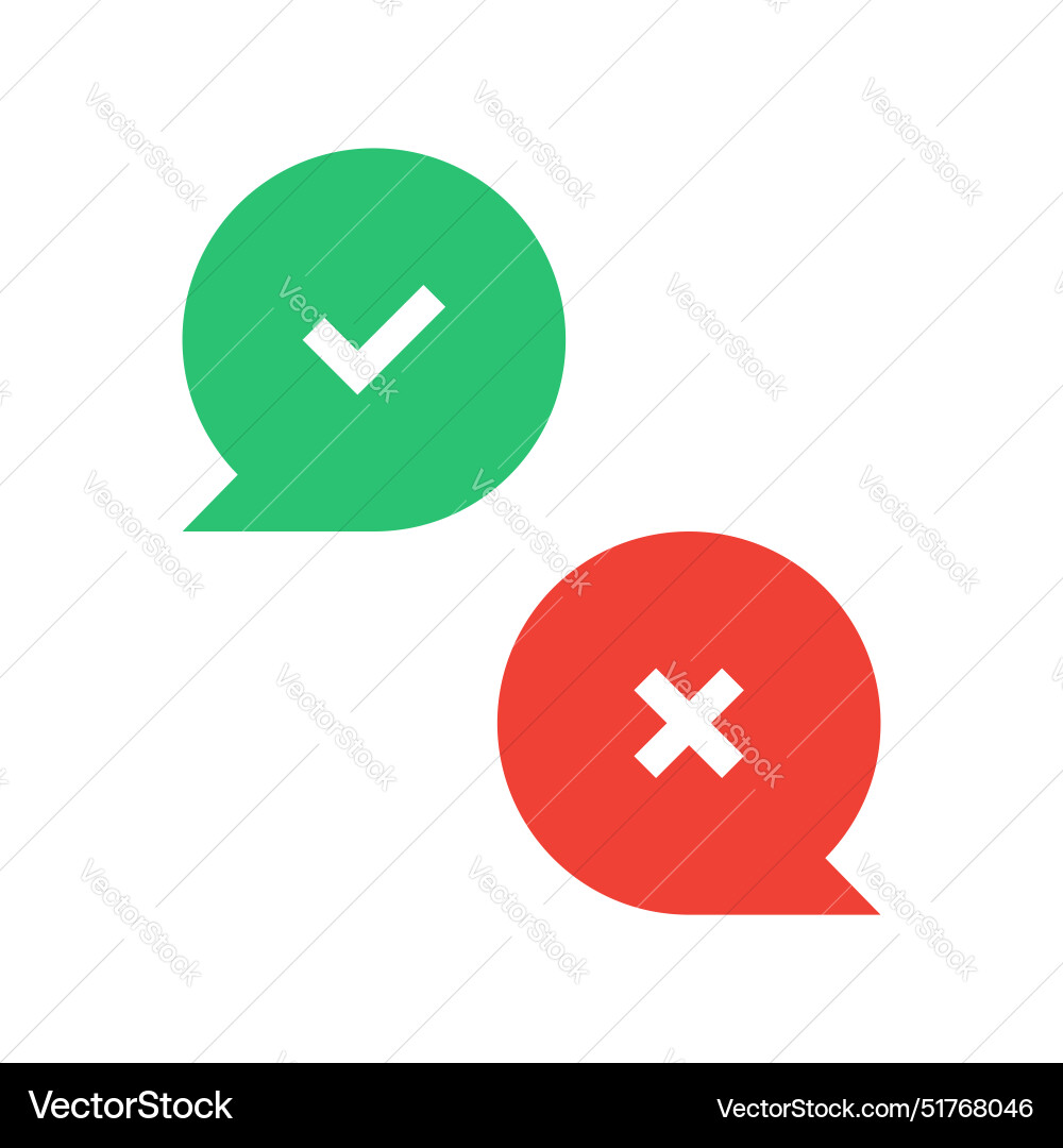 Tick and cross speech bubble icons Tick and cross speech bubble icons vector image