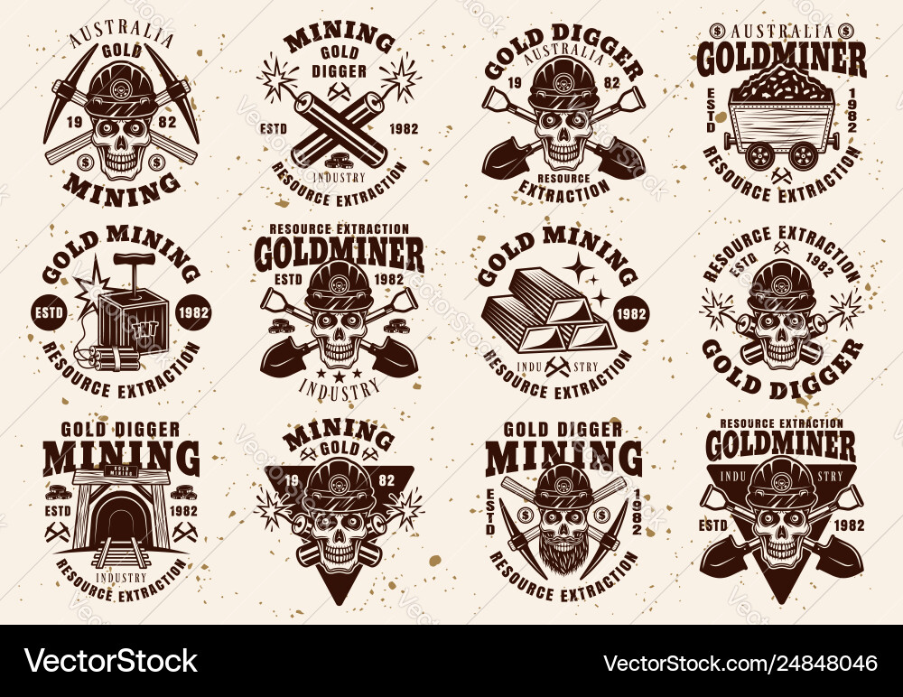 Vintage Gold Mining Emblems Vector Image