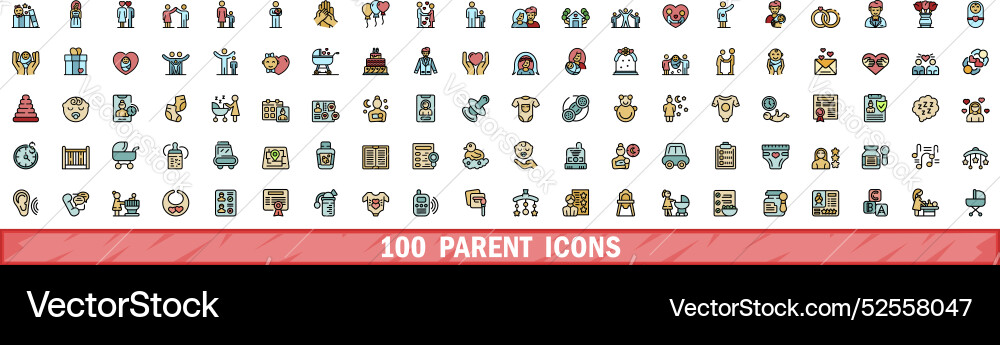 100 parent icons set color line style 100 parent icons set color line style vector image