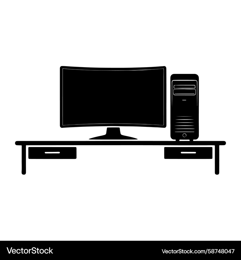 Black Computer Desk Setup Vector Image