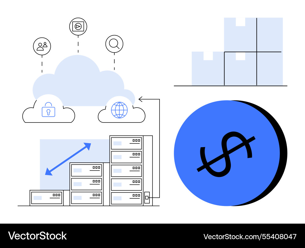 Cloud computing infrastructure growth with server Cloud computing infrastructure growth with server vector image