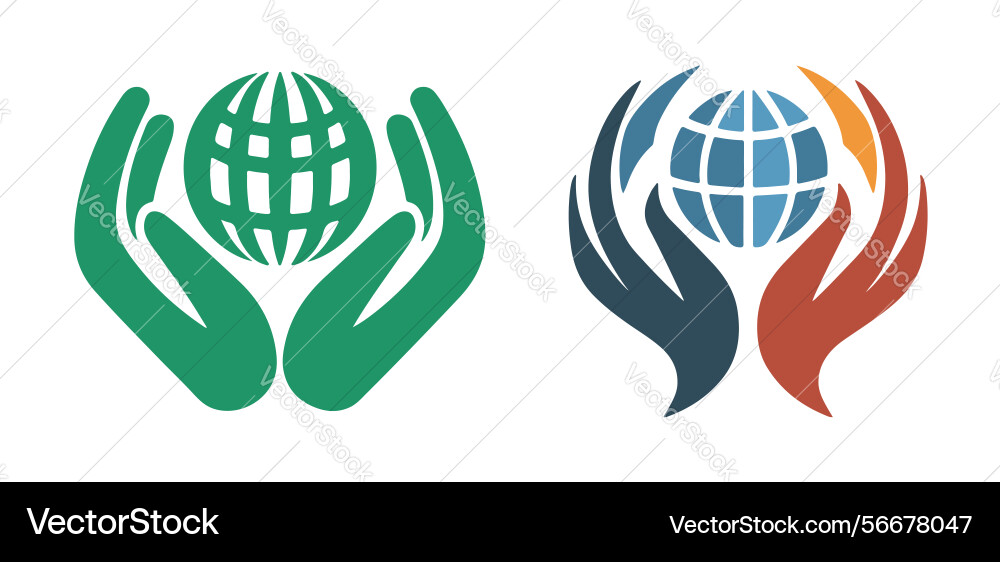 Global unity hands protecting the world two logo Global unity hands protecting the world two logo Vector Image