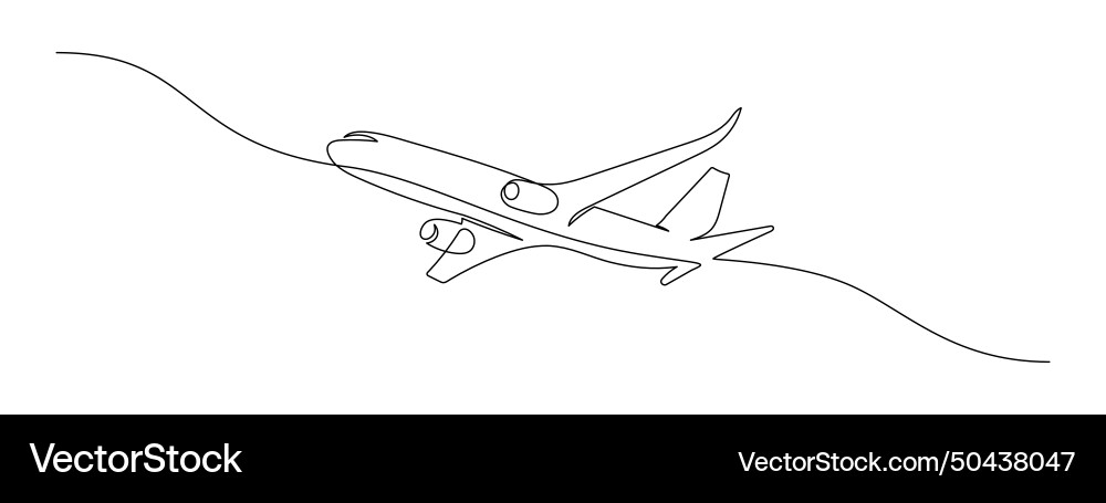 One continuous line drawing of airplane path Vector Image