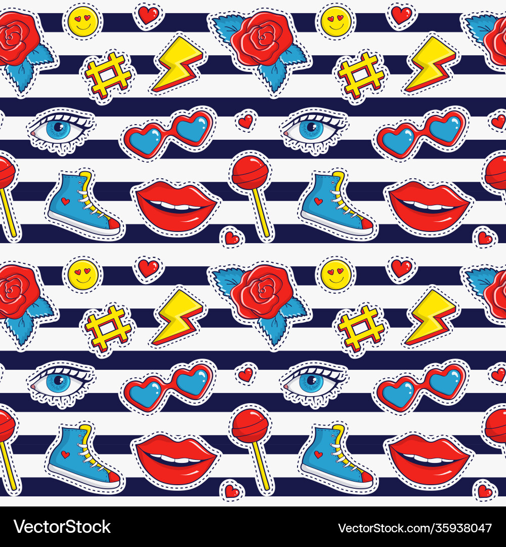Seamless pattern with stripes and colorful patches Seamless pattern with stripes and colorful patches vector image