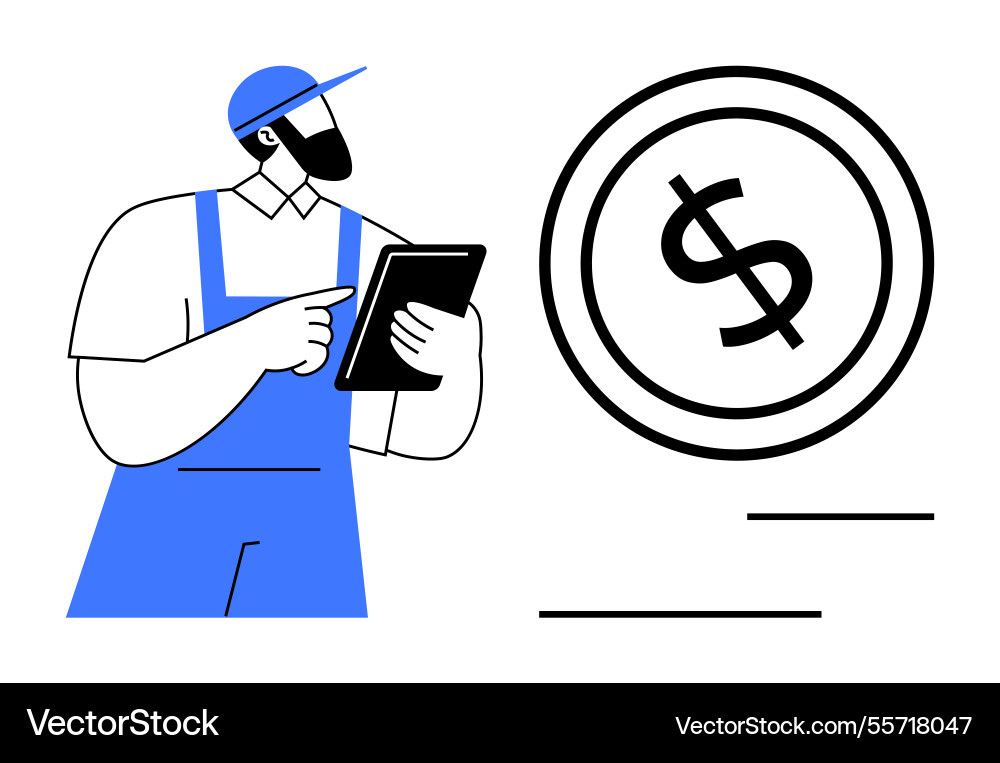 Worker in uniform using digital tablet analyzing Worker in uniform using digital tablet analyzing vector image