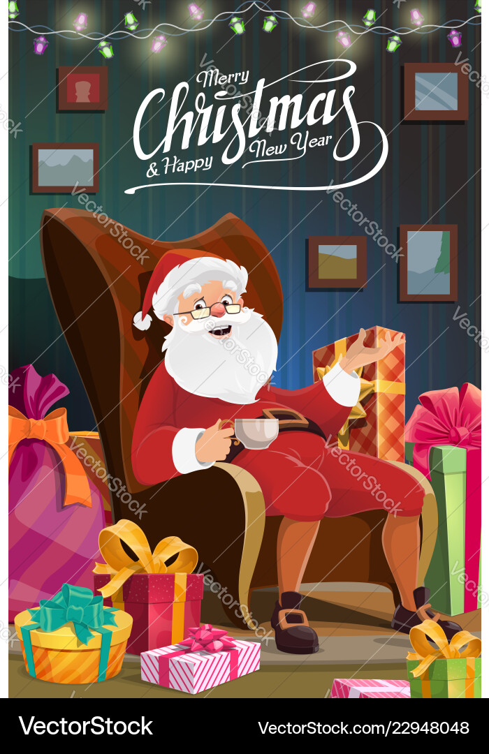 Christmas santa sit in chair new year holiday vector image