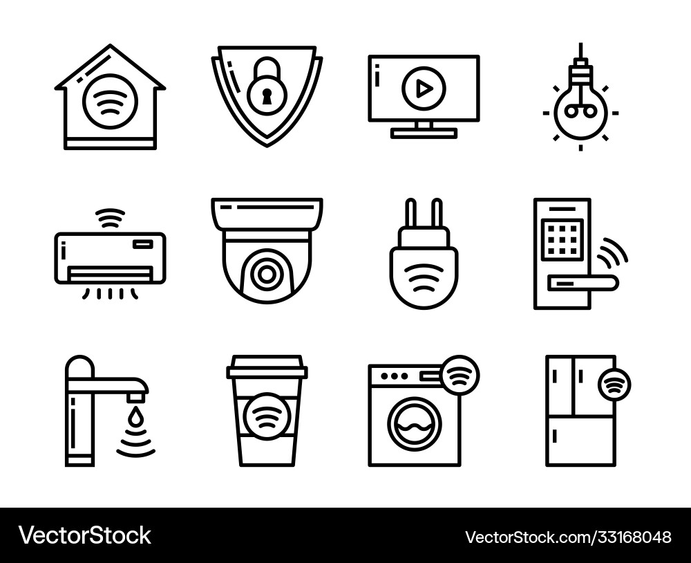 Home smart devices icon set thin line style Home smart devices icon set thin line style vector image