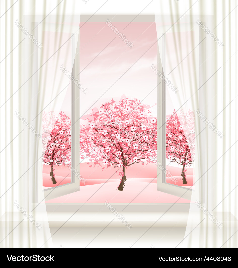 Spring background with an open window Vector Image