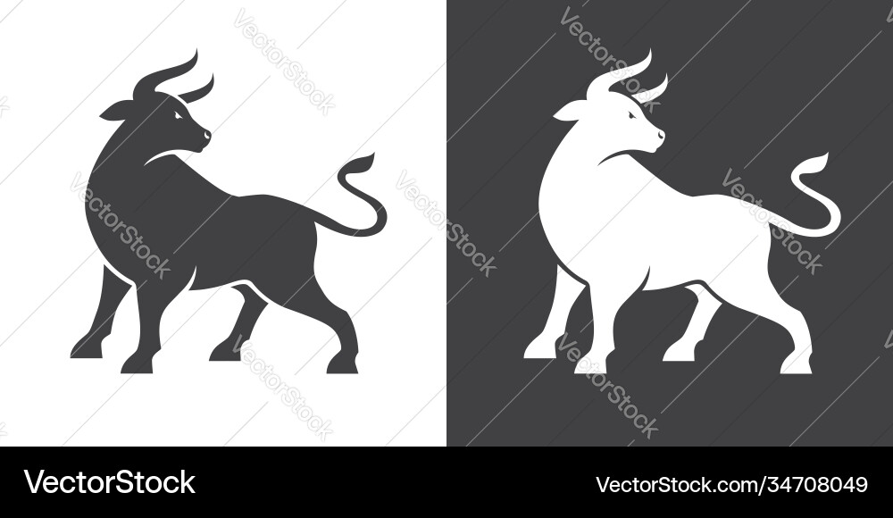 Bull Silhouettes - Black & White Vector Image