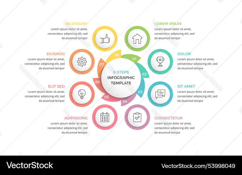 Circle diagram with 8 segments Circle diagram with 8 segments vector image