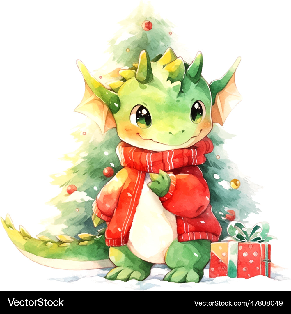 Drachen Geschenke Weihnachten Aquarell in Cartoon Drachen Geschenke Weihnachten Aquarell in Cartoon vektorbild