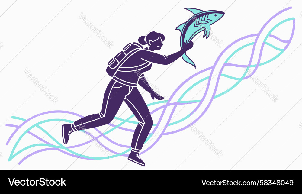Dynamic Runner with DNA Helix Vector Image