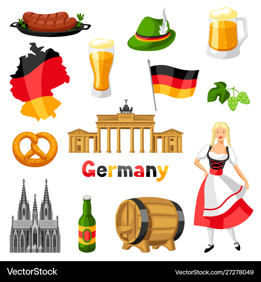German icons set germany national traditional German icons set germany national traditional vector image