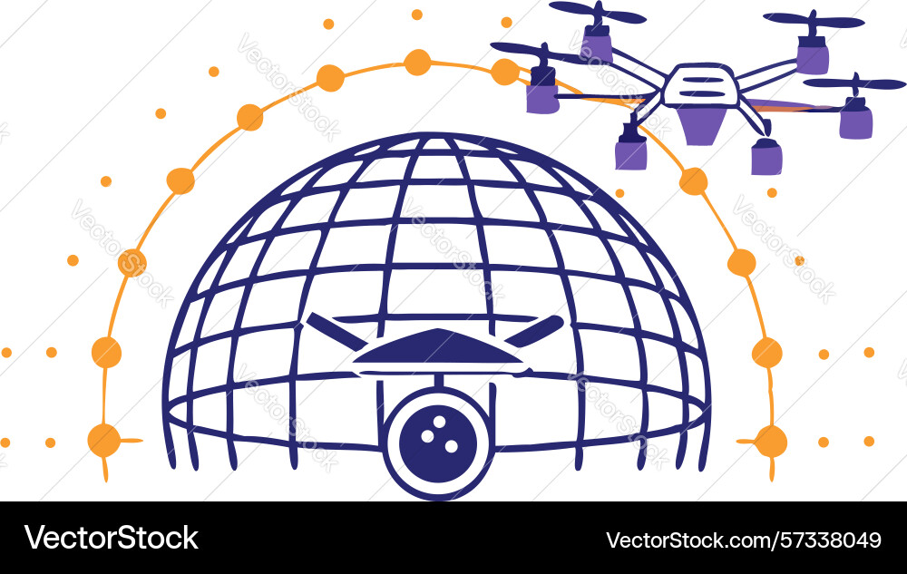 Global network sphere with satellite vector image