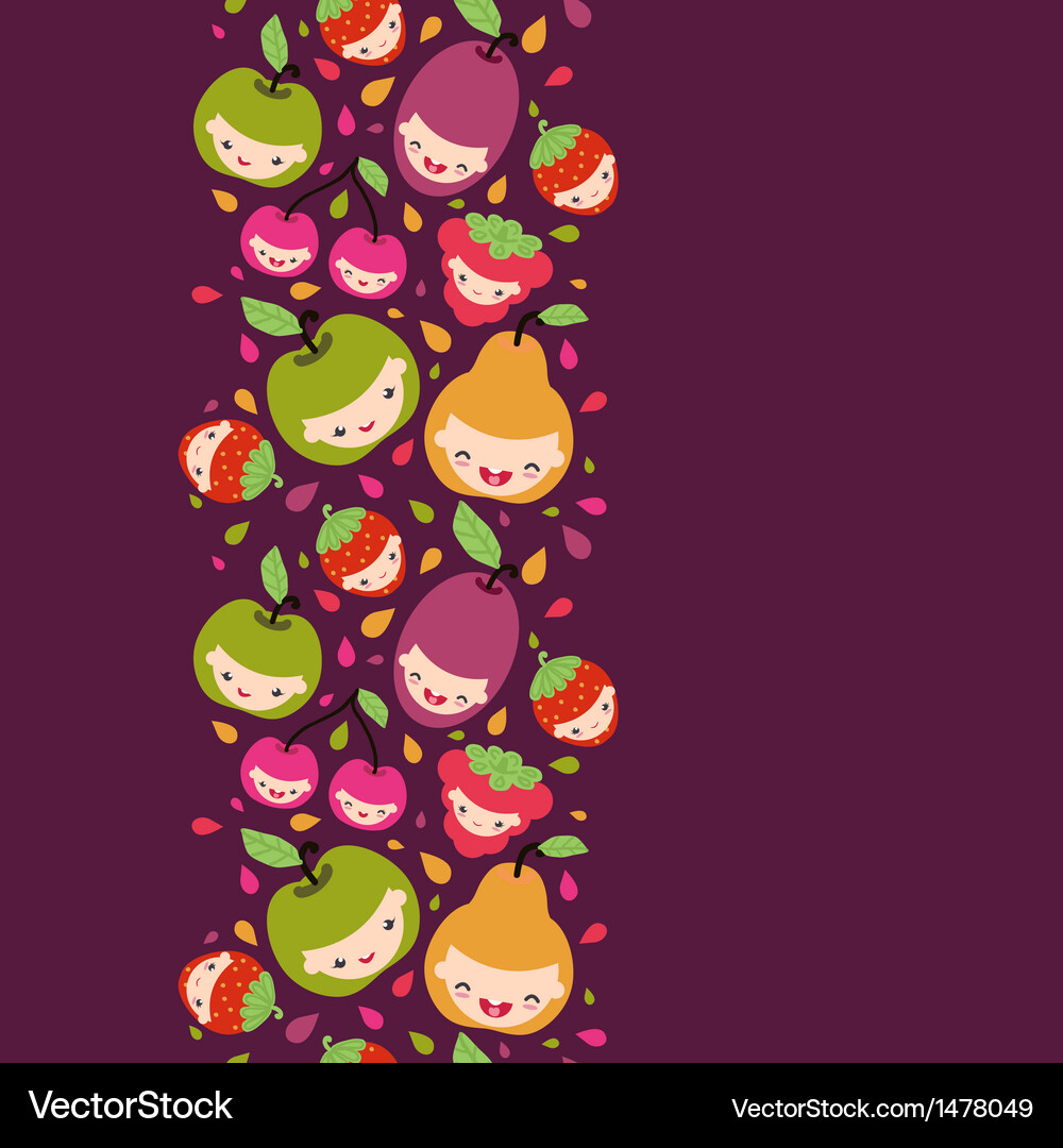 Happy fruit characters vertical seamless pattern Vector Image