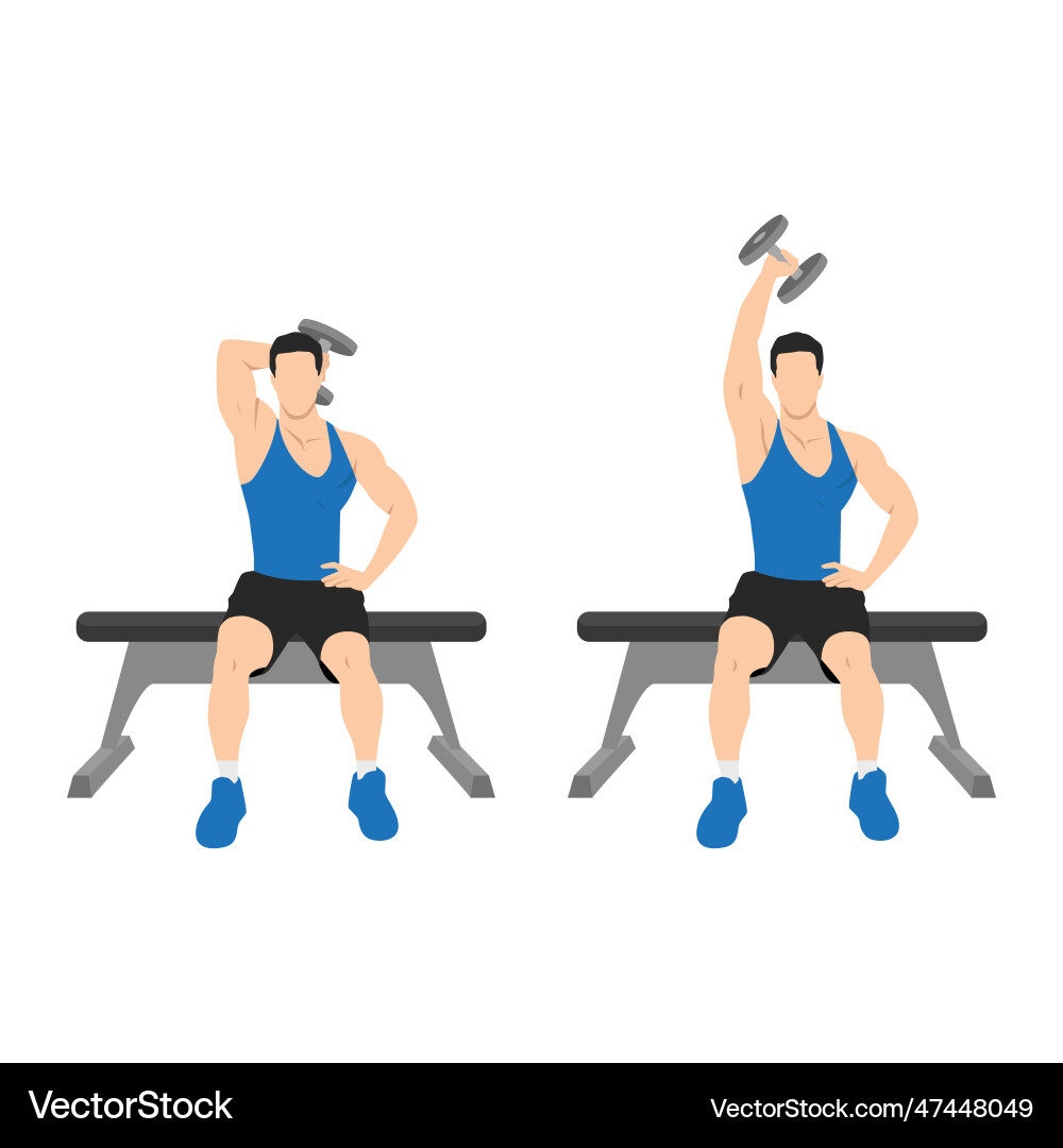 Man doing seated single arm overhead dumbbell Man doing seated single arm overhead dumbbell vector image
