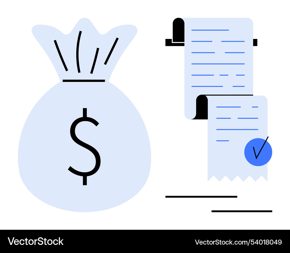 Money bag and document with checkmark symbolizing Money bag and document with checkmark symbolizing vector image