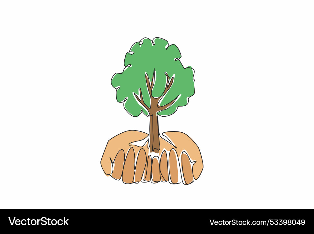 Single continuous line drawing two open palms Vector Image