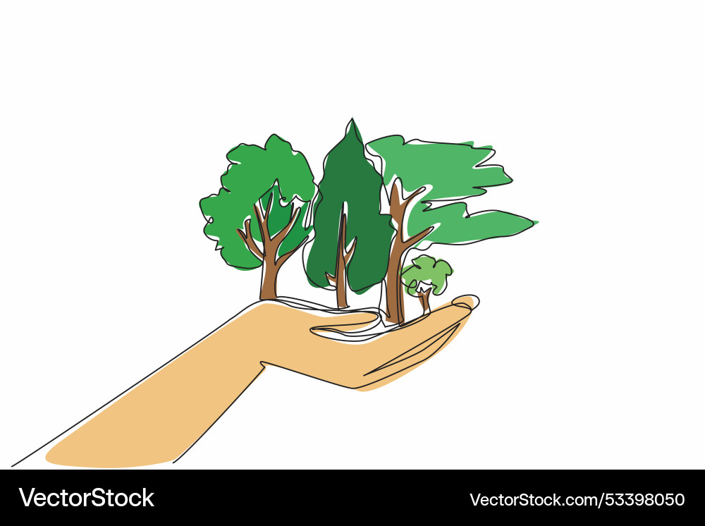 Continuous one line drawing open palm on top Vector Image