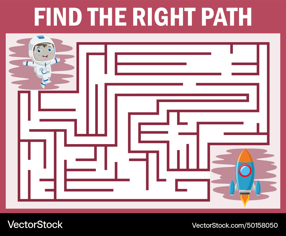 Find the right path from astronaut to rocket Find the right path from astronaut to rocket vector image