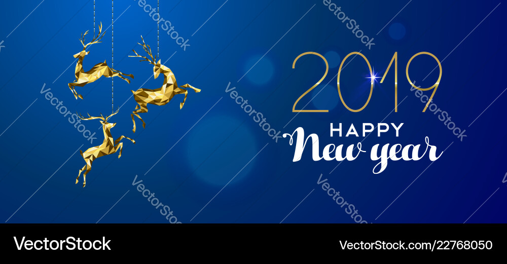 Happy new year 2019 gold deer ornament decoration Happy new year 2019 gold deer ornament decoration vector image