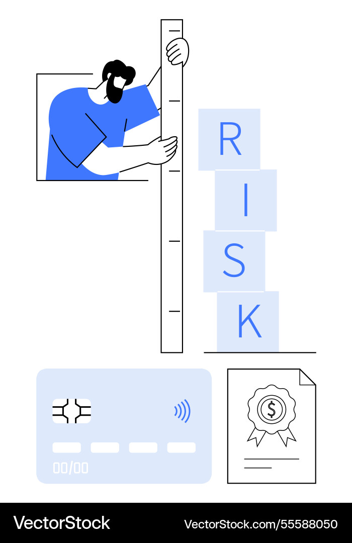 Person assessing risk with measuring scale near Vector Image