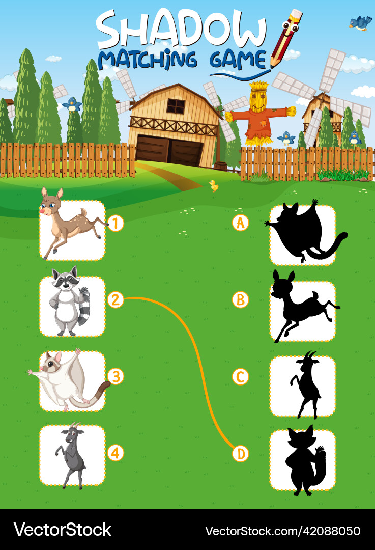 Shadow matching game template Vector Image