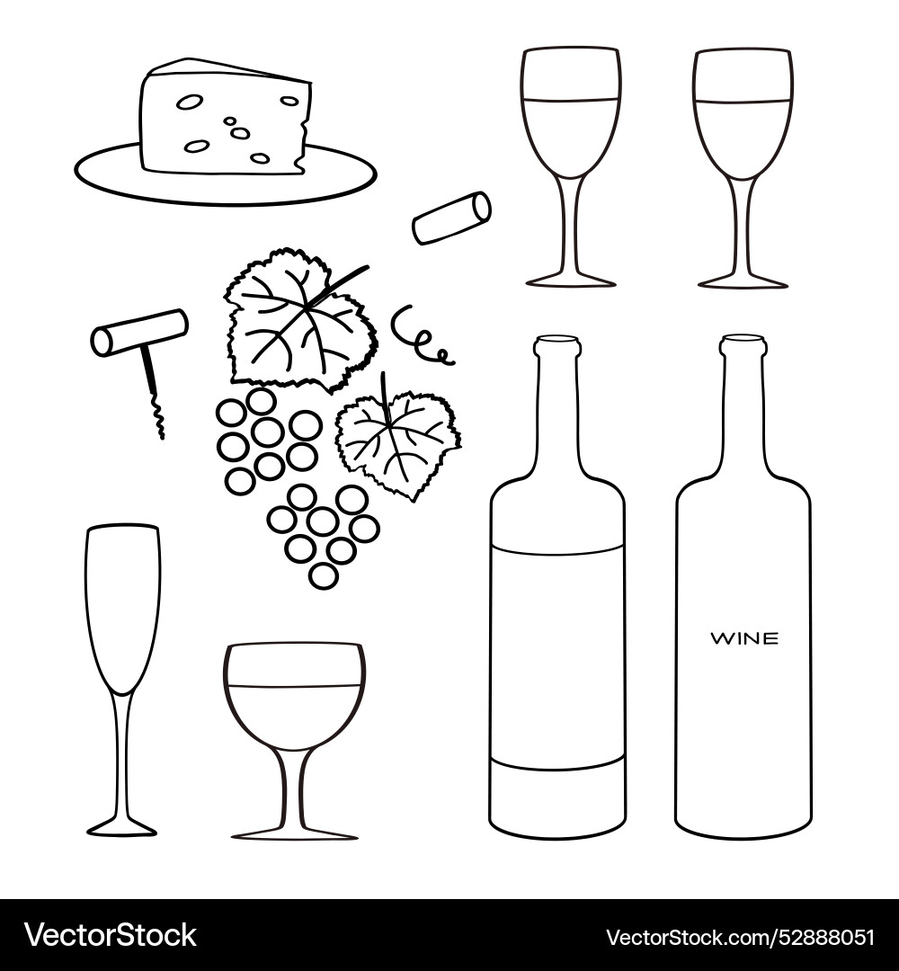 A collection of wine-related elements featuring A collection of wine-related elements featuring Vector Image