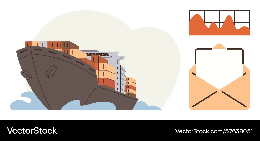 Cargo ship with containers analytics chart vector image