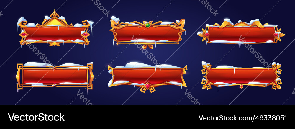 Cartoon set of red game buttons covered with snow Cartoon set of red game buttons covered with snow vector image
