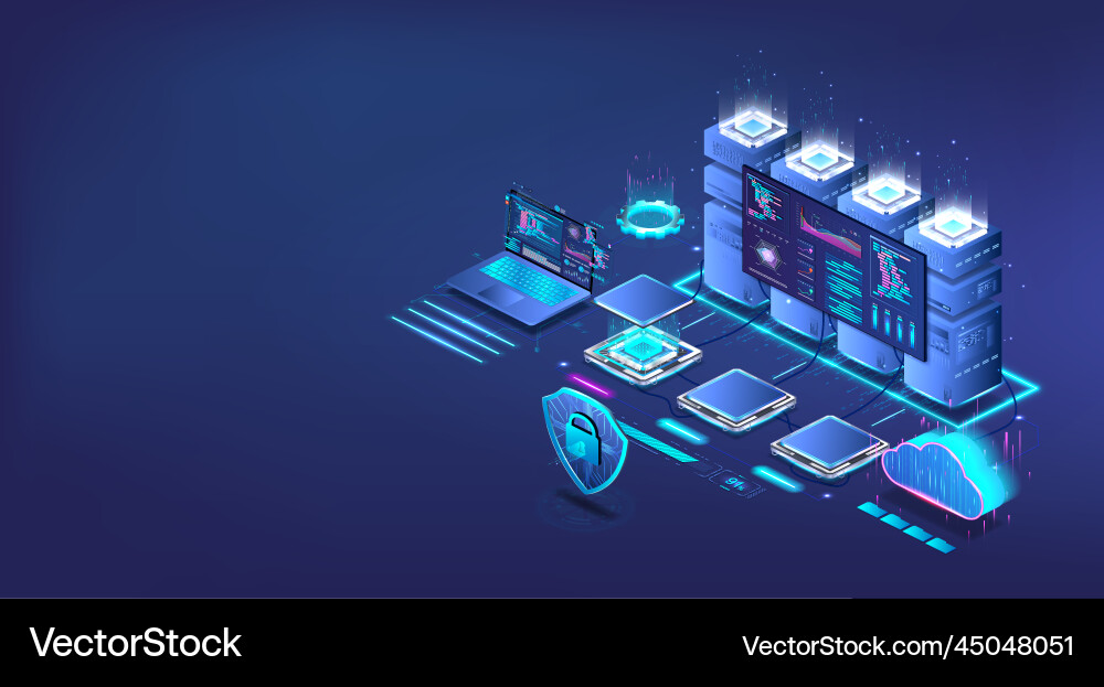 Data processing center and cloud storage Data processing center and cloud storage vector image
