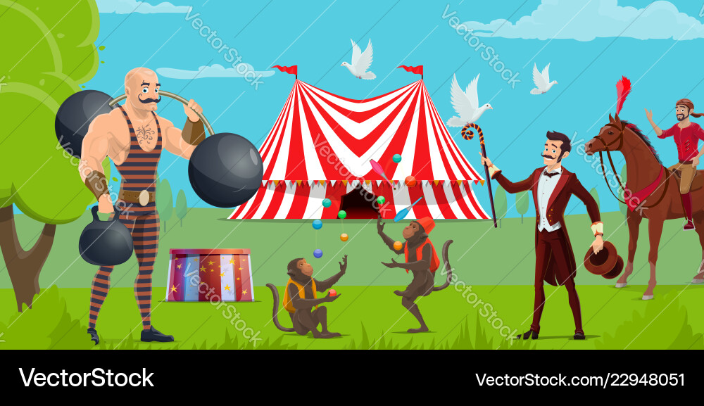 Funfair circus show and tent performers Funfair circus show and tent performers vector image