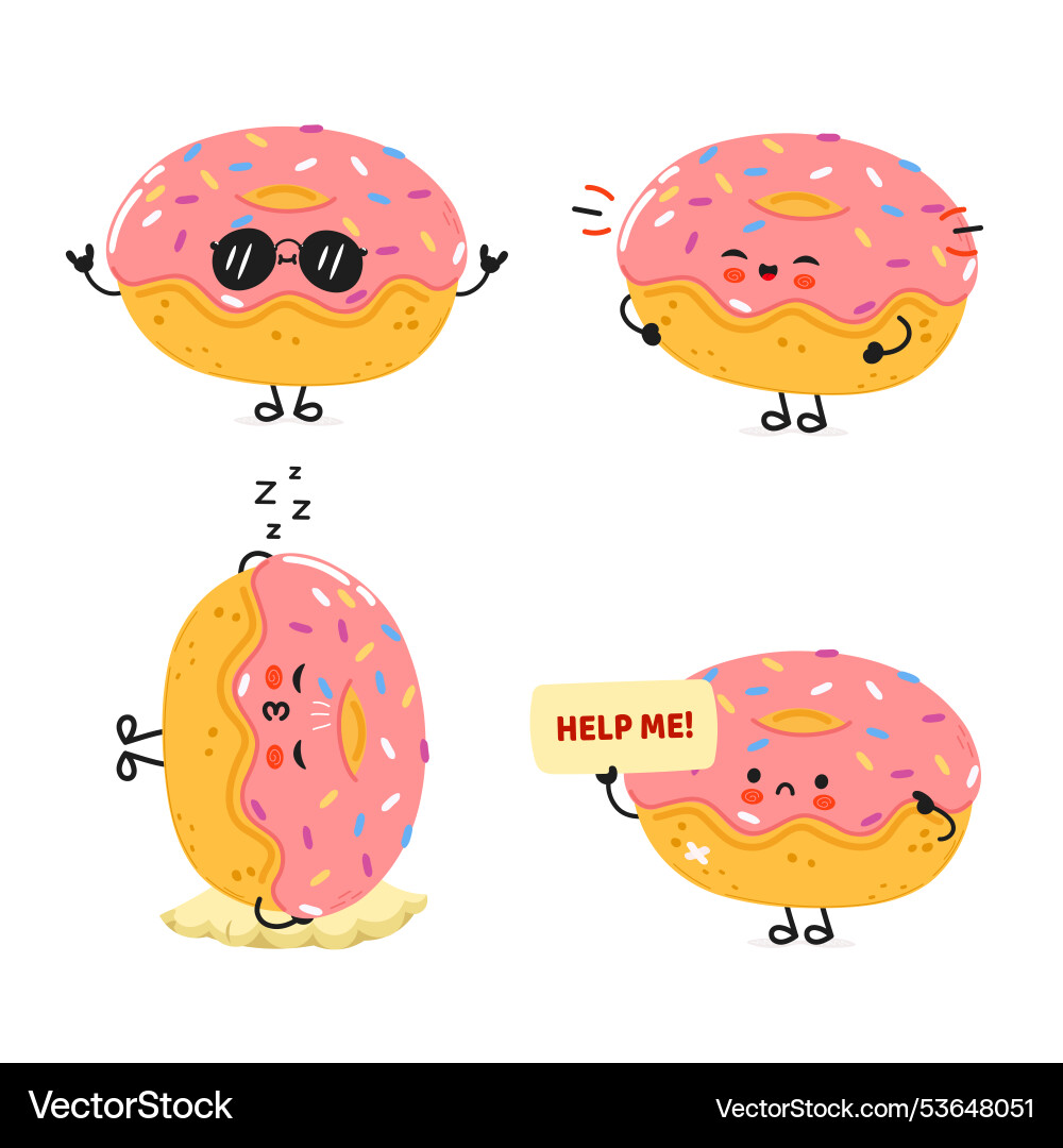 Funny doughnut characters bundle set hand Funny doughnut characters bundle set hand vector image