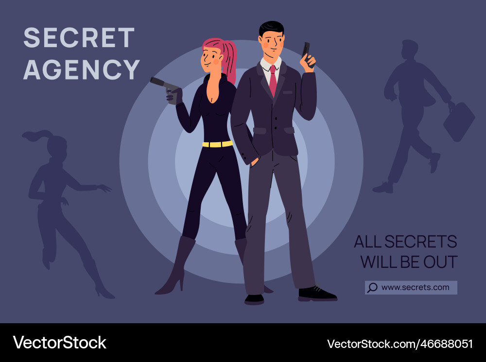 Geheime Super Agenten Paar Poster Cartoon Spione Geheime Super Agenten Paar Poster Cartoon Spione vektorbild