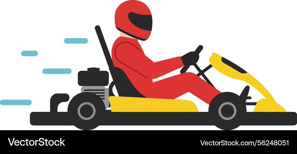 Go-kart racing in action with a driver red Vector Image
