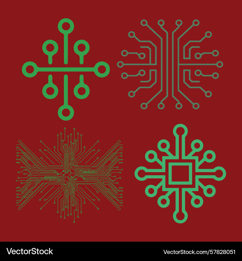 Green circuit board patterns on red background Vector Image