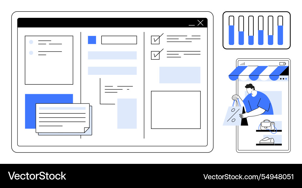 Interactive website dashboard showing e-commerce Interactive website dashboard showing e-commerce vector image