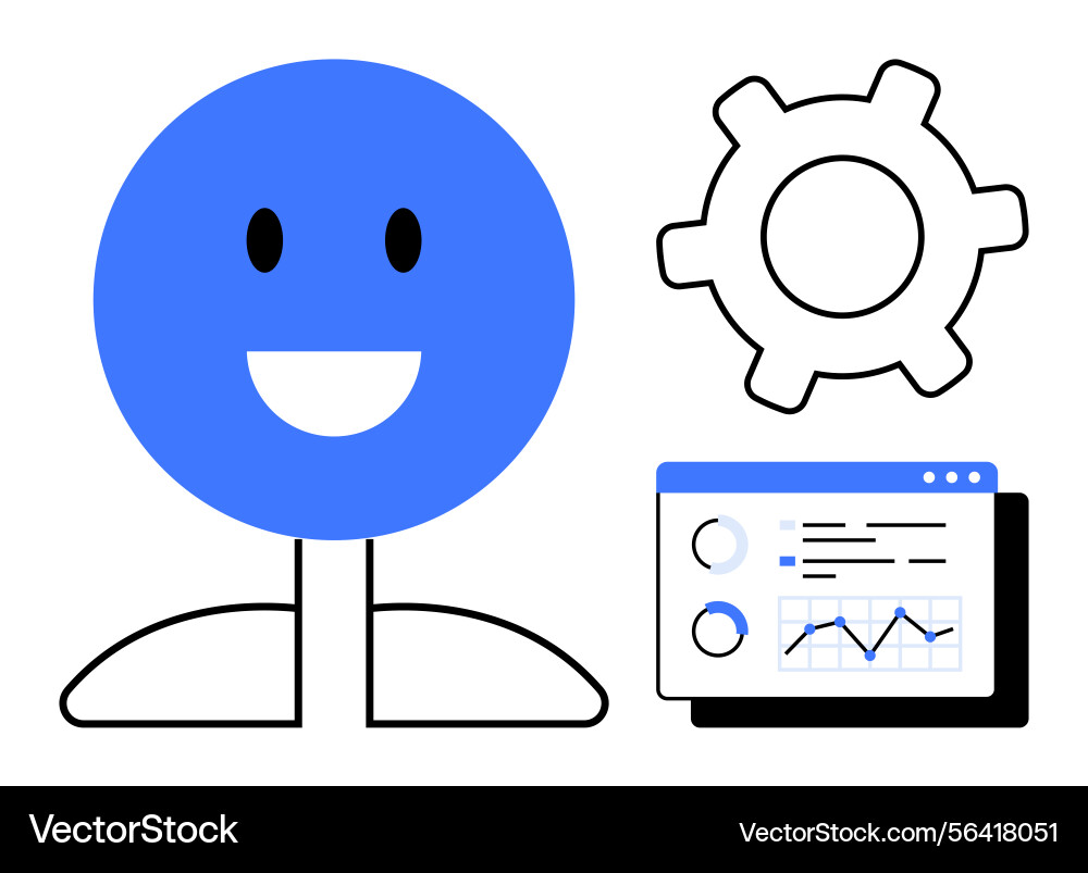 Smiling character with gear and data dashboard vector image